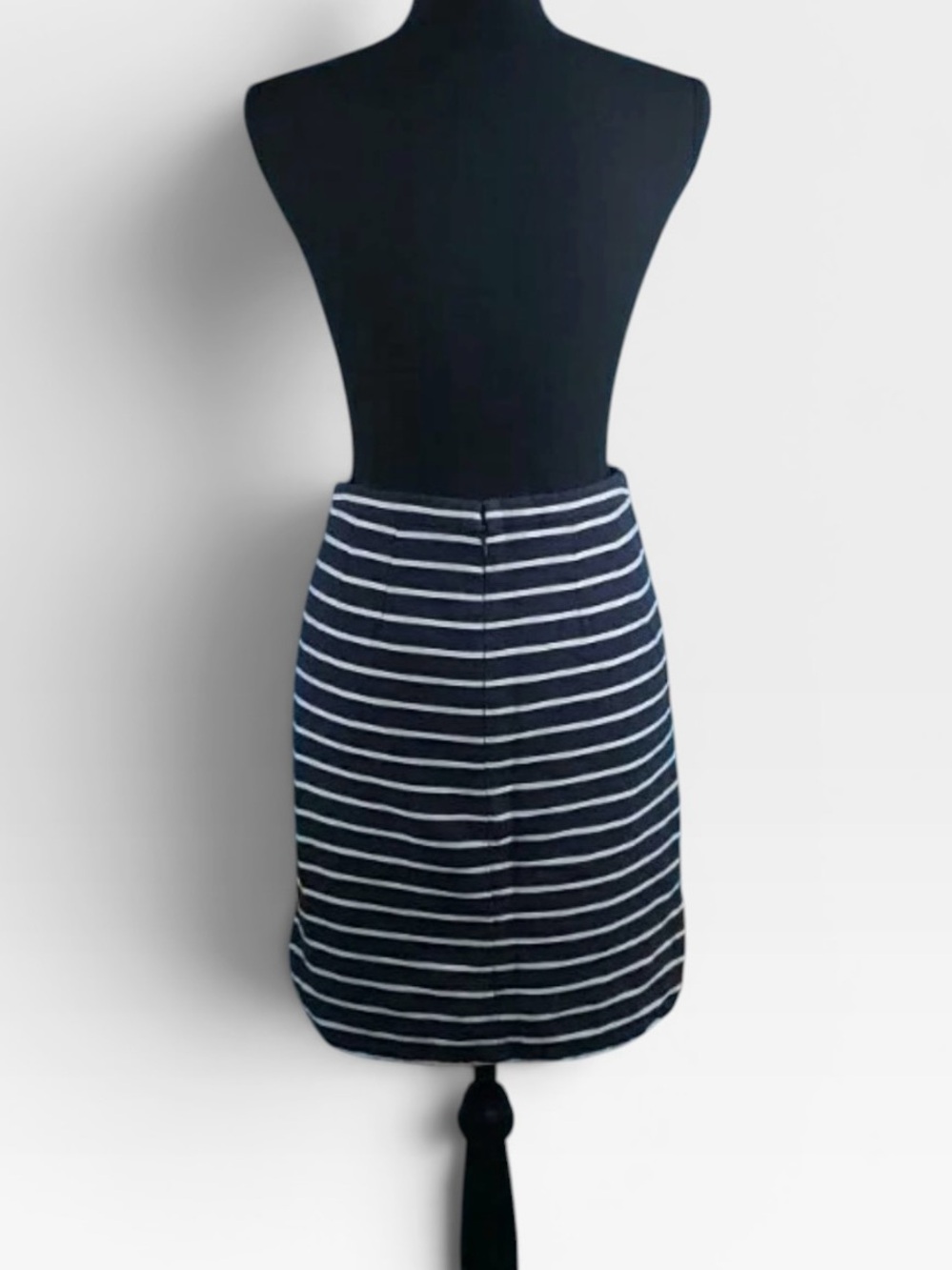 LOFT Navy & White Striped Cotton-Blend Pencil Skirt
